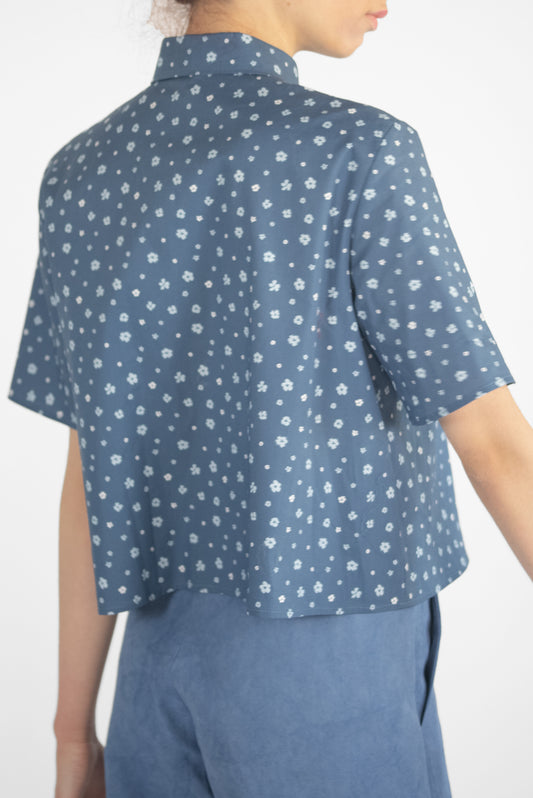 Camicia crop-top in cotone stampato